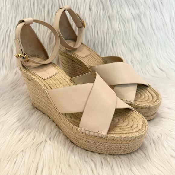 Tory Burch Selby Wedge Platform Espadrilles Leather Criss Cross Heels Sandals - Picture 4 of 13